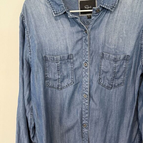 Rails Dark Wash Chambrah Denim Pullover Collared Shirt Midi Dress Sz Small 1650 - Picture 3 of 15